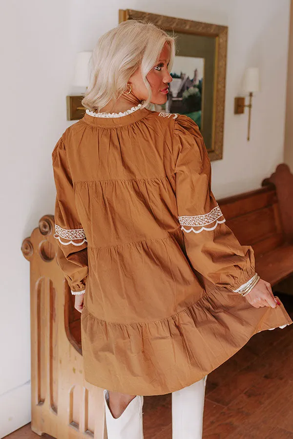 Thankful Moment Embroidered Mini Dress in Brown sold by Impressions product image thumbnail 5