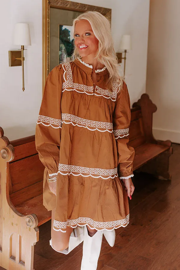 Thankful Moment Embroidered Mini Dress in Brown sold by Impressions product image thumbnail 3