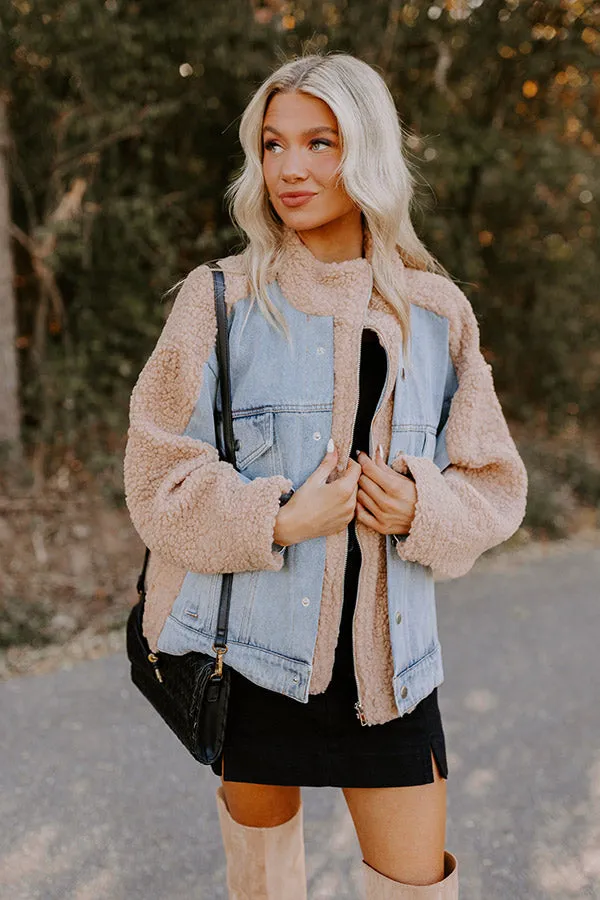 Bonfire Feels Sherpa Denim Jacket in Iced Latte sold by Impressions