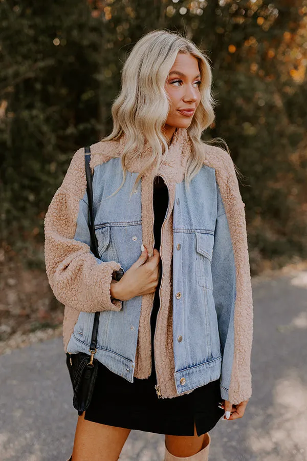 Bonfire Feels Sherpa Denim Jacket in Iced Latte sold by Impressions product image thumbnail 4