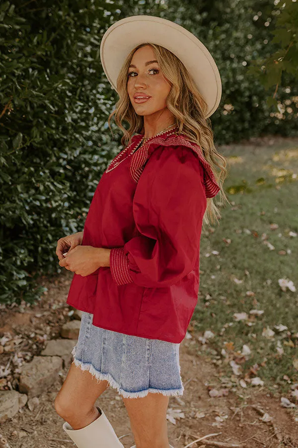 Chic Moment Ruffle Top in Crimson sold by Impressions product image thumbnail 4