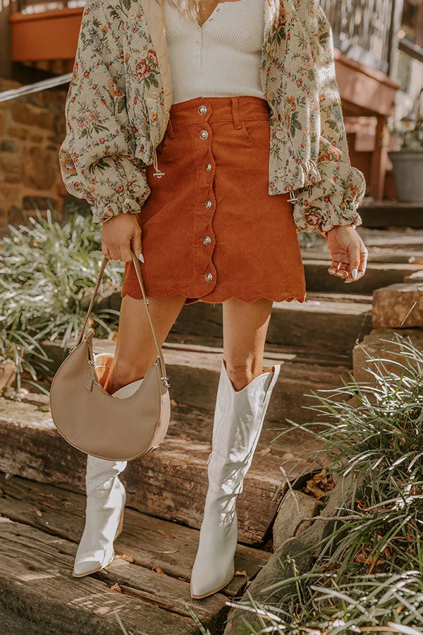 The Sienna High Waist Corduroy Mini Skirt in Rust sold by Impressions product image thumbnail 3