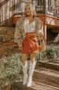 The Sienna High Waist Corduroy Mini Skirt in Rust sold by Impressions