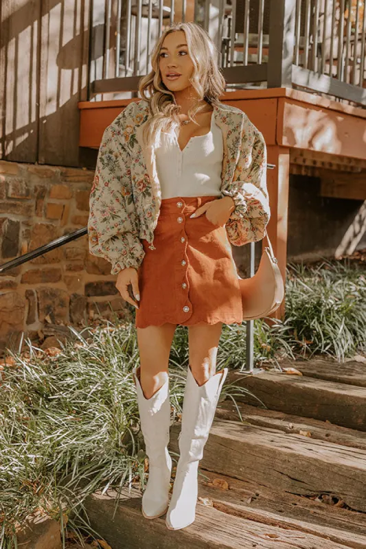 The Sienna High Waist Corduroy Mini Skirt in Rust sold by Impressions