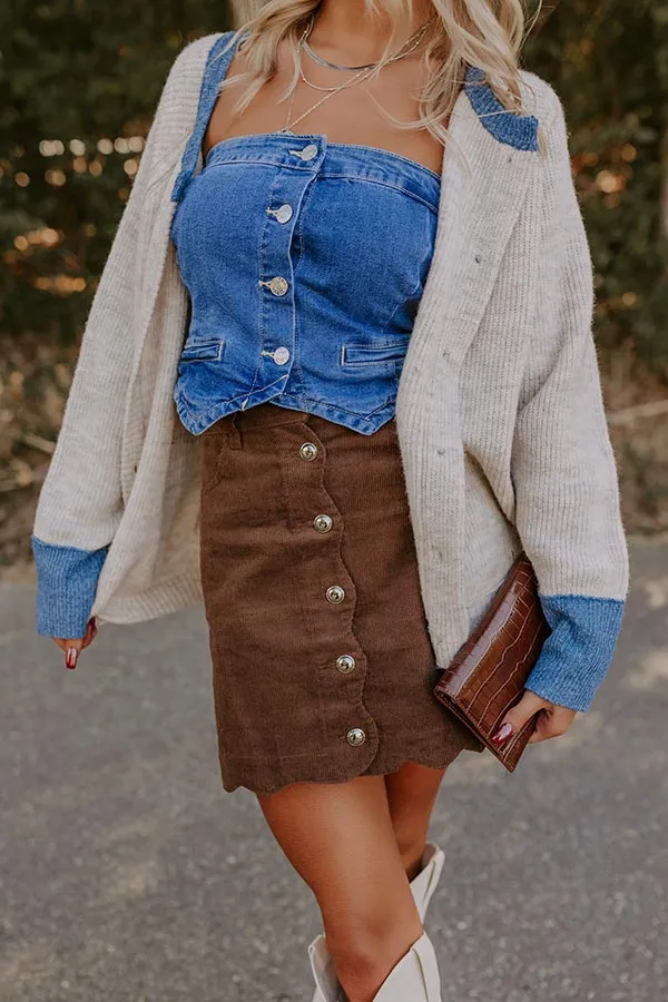 The Sienna High Waist Corduroy Mini Skirt in Chocolate sold by Impressions product image thumbnail 2