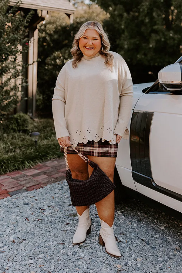 Kind Glance Eyelet Sweater in Oatmeal Curves sold by Impressions