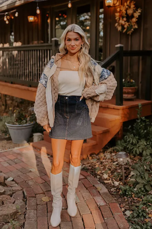 The Kaeli High Waist Denim Skirt in Dark Wash sold by Impressions
