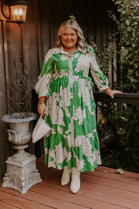 Bistro Bound Floral Midi in Green Curves sold by Impressions