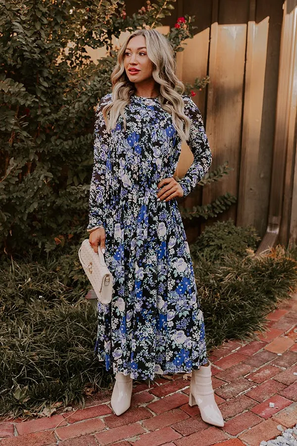 Vineyard Cutie Asymmetrical Floral Mesh Midi in Black sold by Impressions product image thumbnail 2