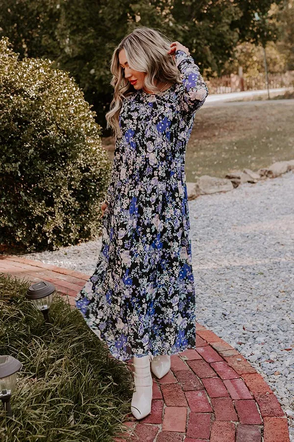 Vineyard Cutie Asymmetrical Floral Mesh Midi in Black sold by Impressions