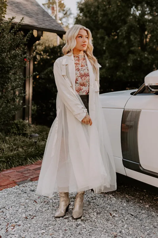 Catwalk Crush Mesh Trench Coat in Cream sold by Impressions