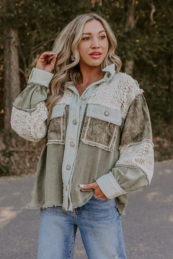 Boho Vibes Lightweight Chambray Jacket in Olive sold by Impressions product image thumbnail 2