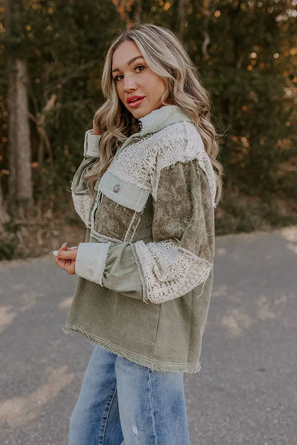 Boho Vibes Lightweight Chambray Jacket in Olive sold by Impressions product image thumbnail 4