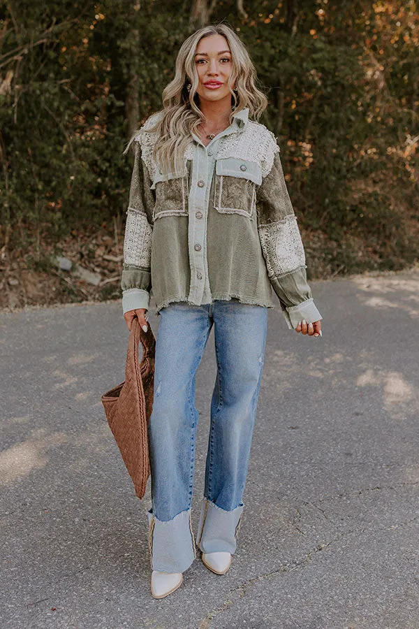 Boho Vibes Lightweight Chambray Jacket in Olive sold by Impressions