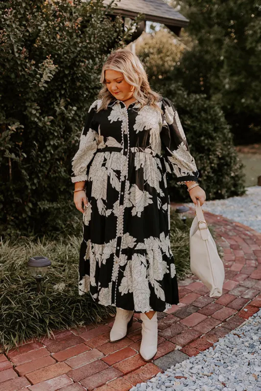 Bistro Bound Floral Midi in Black Curves sold by Impressions