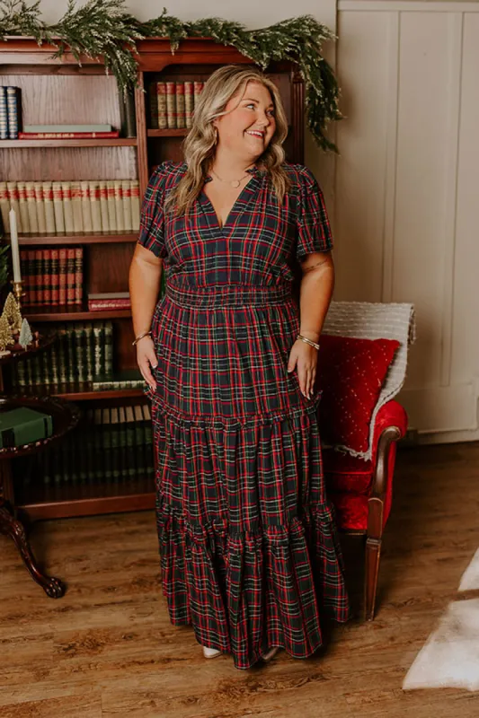 Polished Perfection Plaid Maxi Dress in Navy Curves sold by Impressions