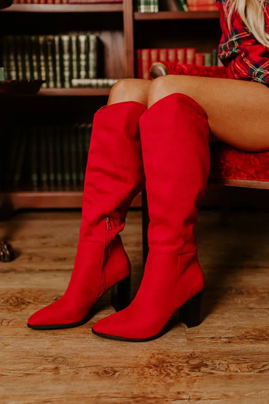 The Aria Faux Suede Knee High Boot in Red sold by Impressions