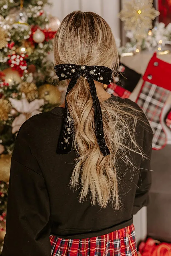 Spotlight Darling Pearl Embellished Bow Hair Clip in Black sold by Impressions