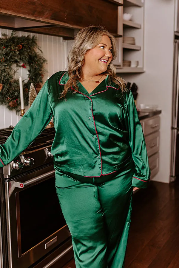 Feeling Luxurious Satin Pajama Top in Hunter Green Curves sold by Impressions product image thumbnail 3