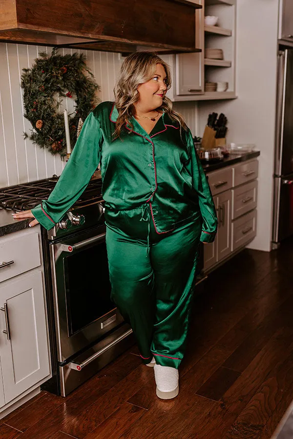 Feeling Luxurious Satin Pajama Top in Hunter Green Curves sold by Impressions product image thumbnail 4