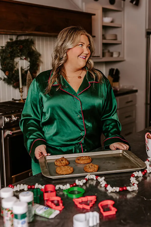 Feeling Luxurious Satin Pajama Top in Hunter Green Curves sold by Impressions