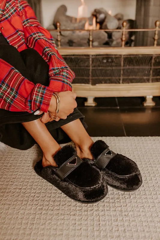 The Luna Plush Slipper in Black sold by Impressions