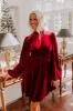 Holiday Social Velvet Mini Dress in Wine sold by Impressions