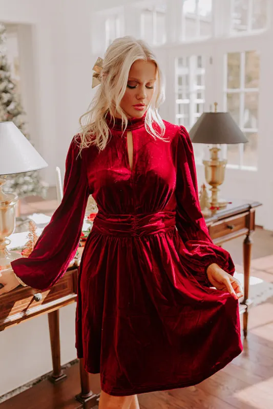 Holiday Social Velvet Mini Dress in Wine sold by Impressions