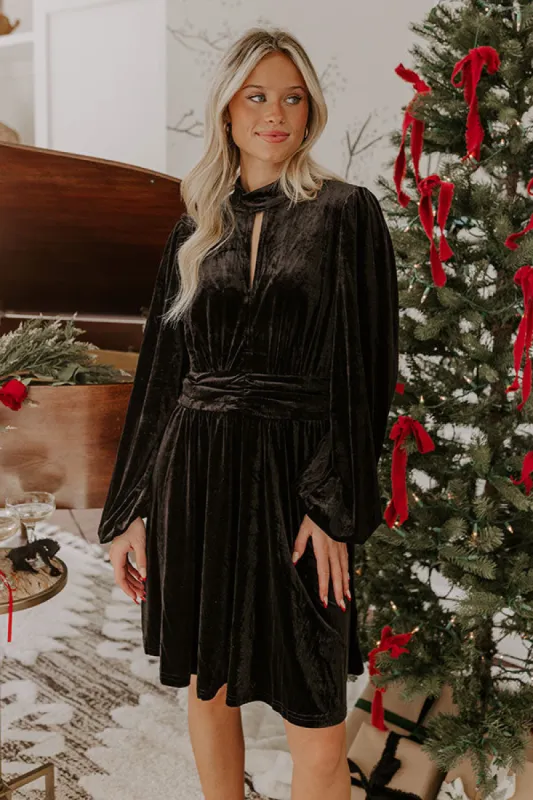 Holiday Social Velvet Mini Dress in Black sold by Impressions