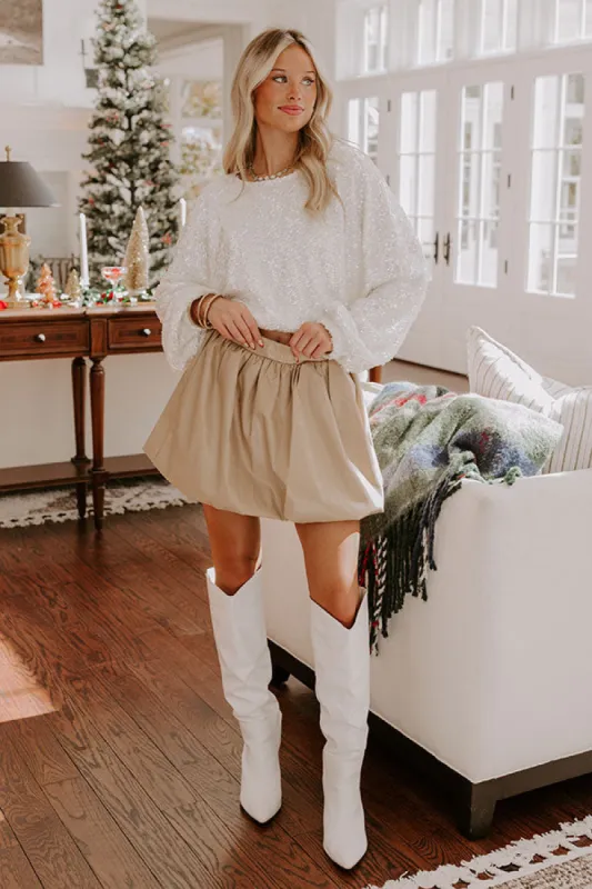 The Sofia High Waist Faux Leather Skirt in Beige sold by Impressions