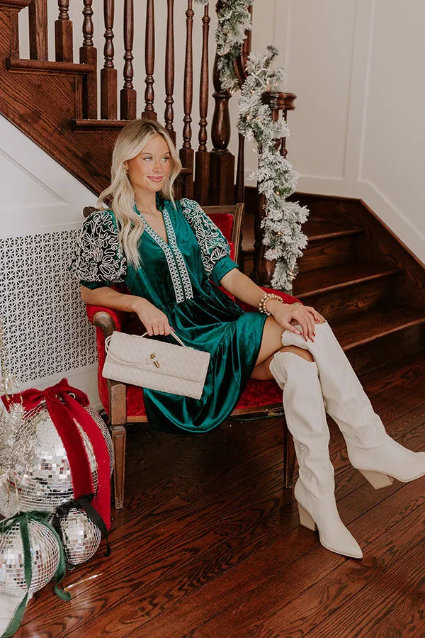 Charmed Moments Velvet Mini Dress in Hunter Green sold by Impressions