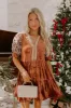 Charmed Moments Velvet Mini Dress in Cinnamon sold by Impressions