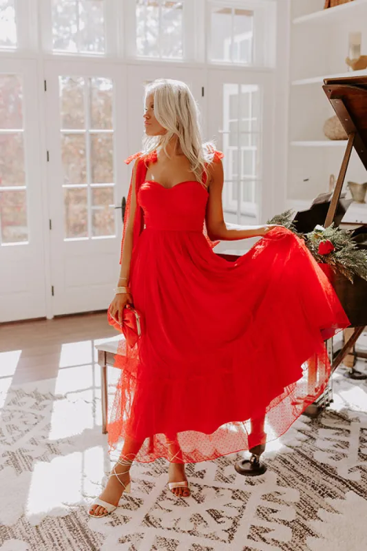 Twirls Around The Room Tulle Midi in Red sold by Impressions
