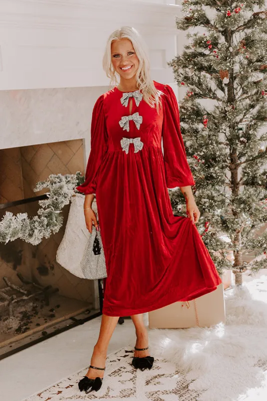 For The Love Of Bows Velvet Midi in Crimson sold by Impressions