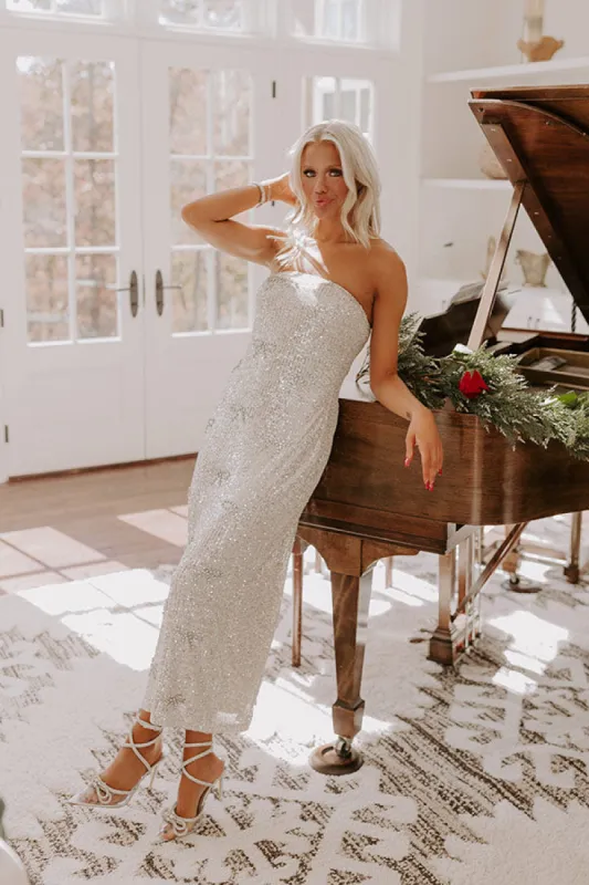 Coquette Crush Sequin Maxi Dress in Champagne sold by Impressions