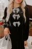 Bows And Kisses Velvet Mini Dress in Black sold by Impressions
