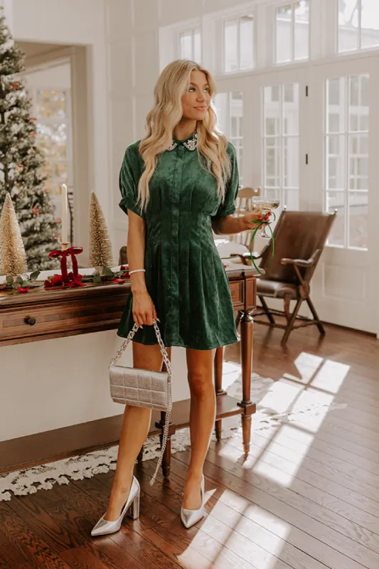 Cue The Cocktails Corduroy Mini Dress in Hunter Green sold by Impressions