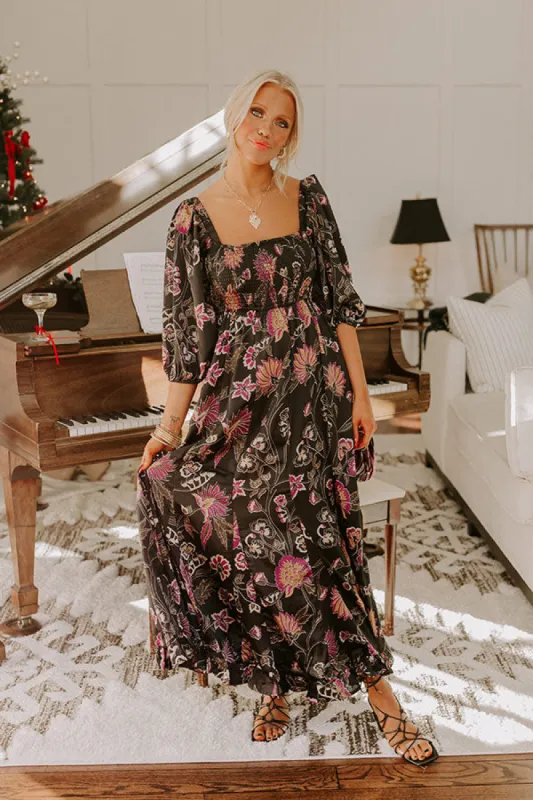 Autumn Encounters Satin Floral Maxi Dress sold by Impressions