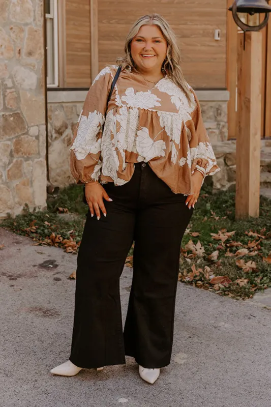 Always In Style Floral Top in Camel Curves sold by Impressions