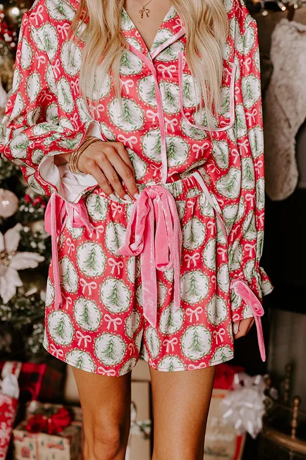Christmas Dreaming Satin Pajama Shorts in Red sold by Impressions product image thumbnail 4