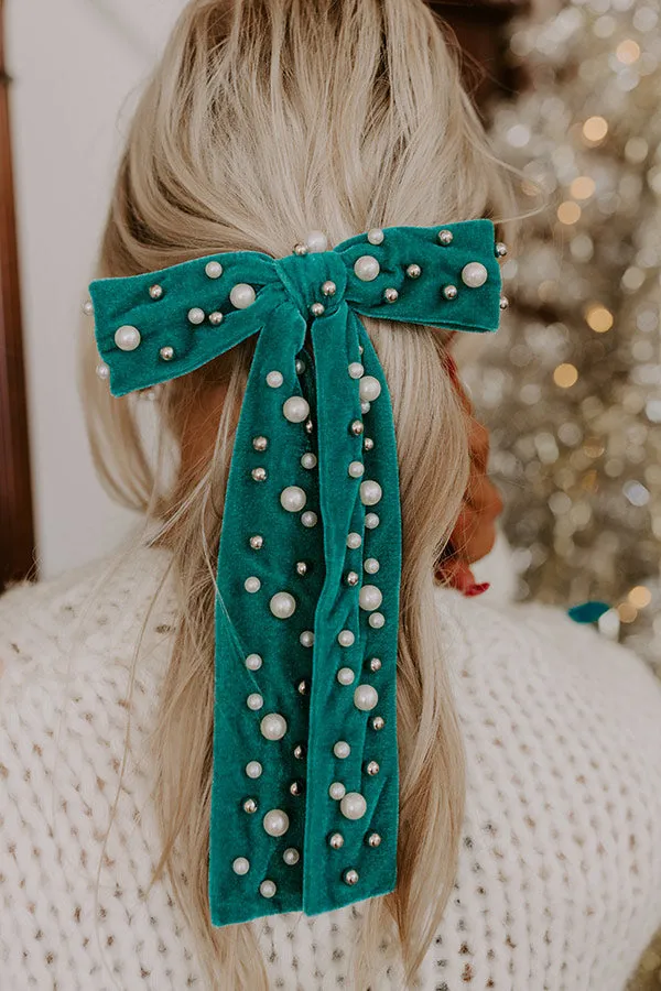 Spotlight Darling Pearl Embellished Bow Hair Clip in Teal sold by Impressions product image thumbnail 2