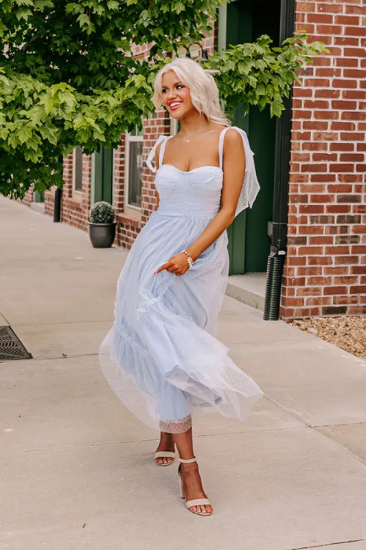 Twirls Around The Room Tulle Midi in Sky Blue sold by Impressions