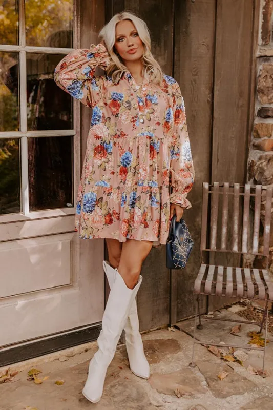 Serene Energy Floral Mini Dress in Blush sold by Impressions
