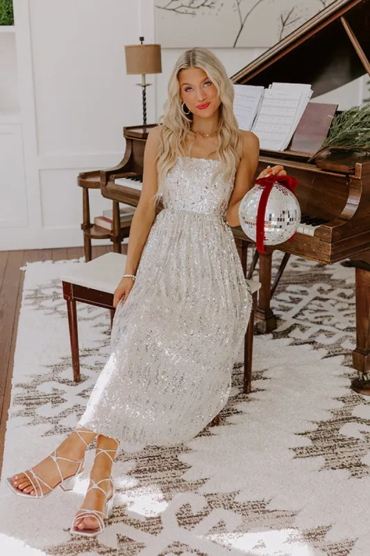 All The Sparkle Sequin Midi in Champagne sold by Impressions
