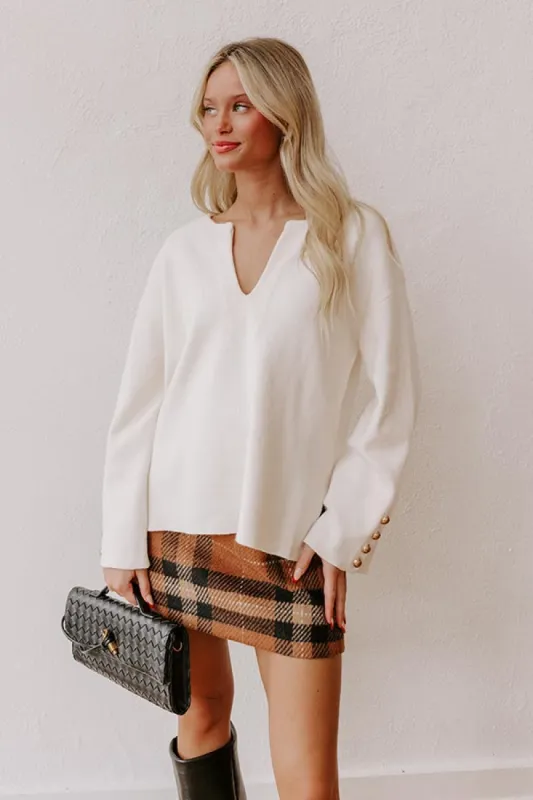 Coffee Shop Cutie Knit Sweater Top in Cream sold by Impressions