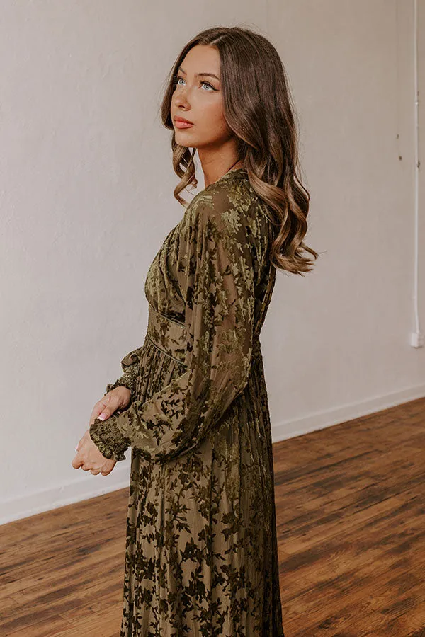 Everlasting Dreams Velvet Burnout Maxi Dress in Olive sold by Impressions product image thumbnail 3