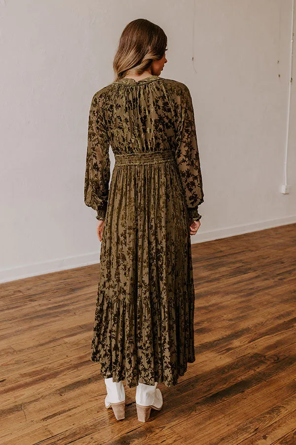 Everlasting Dreams Velvet Burnout Maxi Dress in Olive sold by Impressions product image thumbnail 4