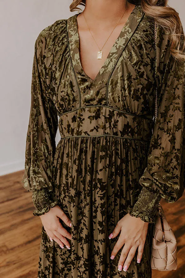 Everlasting Dreams Velvet Burnout Maxi Dress in Olive sold by Impressions product image thumbnail 2