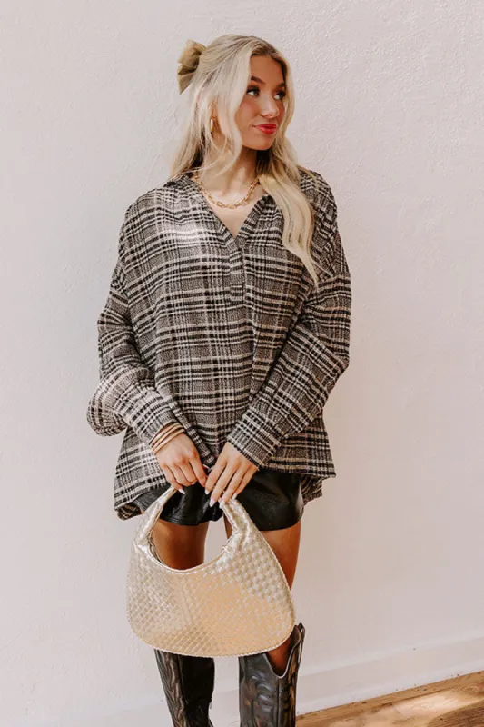 Rustic Vineyard Tweed Linen-Blend Top in Black sold by Impressions