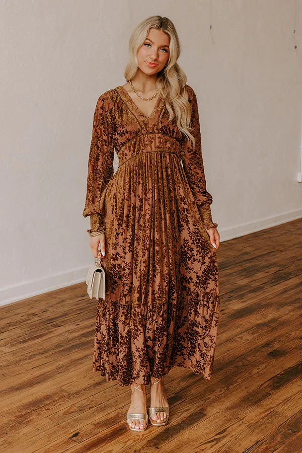 Everlasting Dreams Velvet Burnout Maxi Dress in Chocolate sold by Impressions
